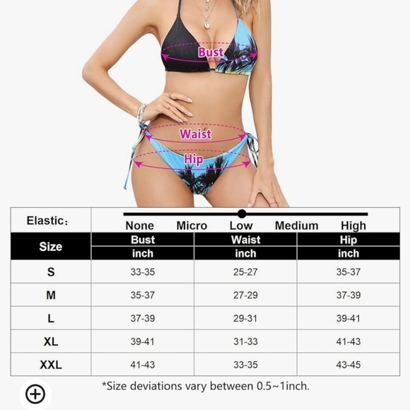 KOJOOIN Triangle High Cut Tie Side Thong Bikini Set Blue Rainbow Palm SZ L - Picture 3 of 10